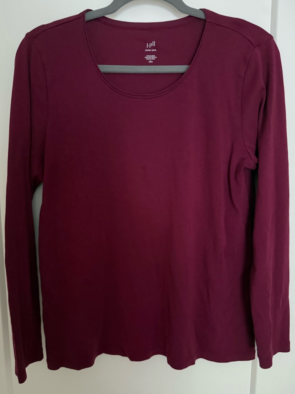 J.Jill Perfect Pima Long Sleeve Tee Burgundy Berry Petite Large PL